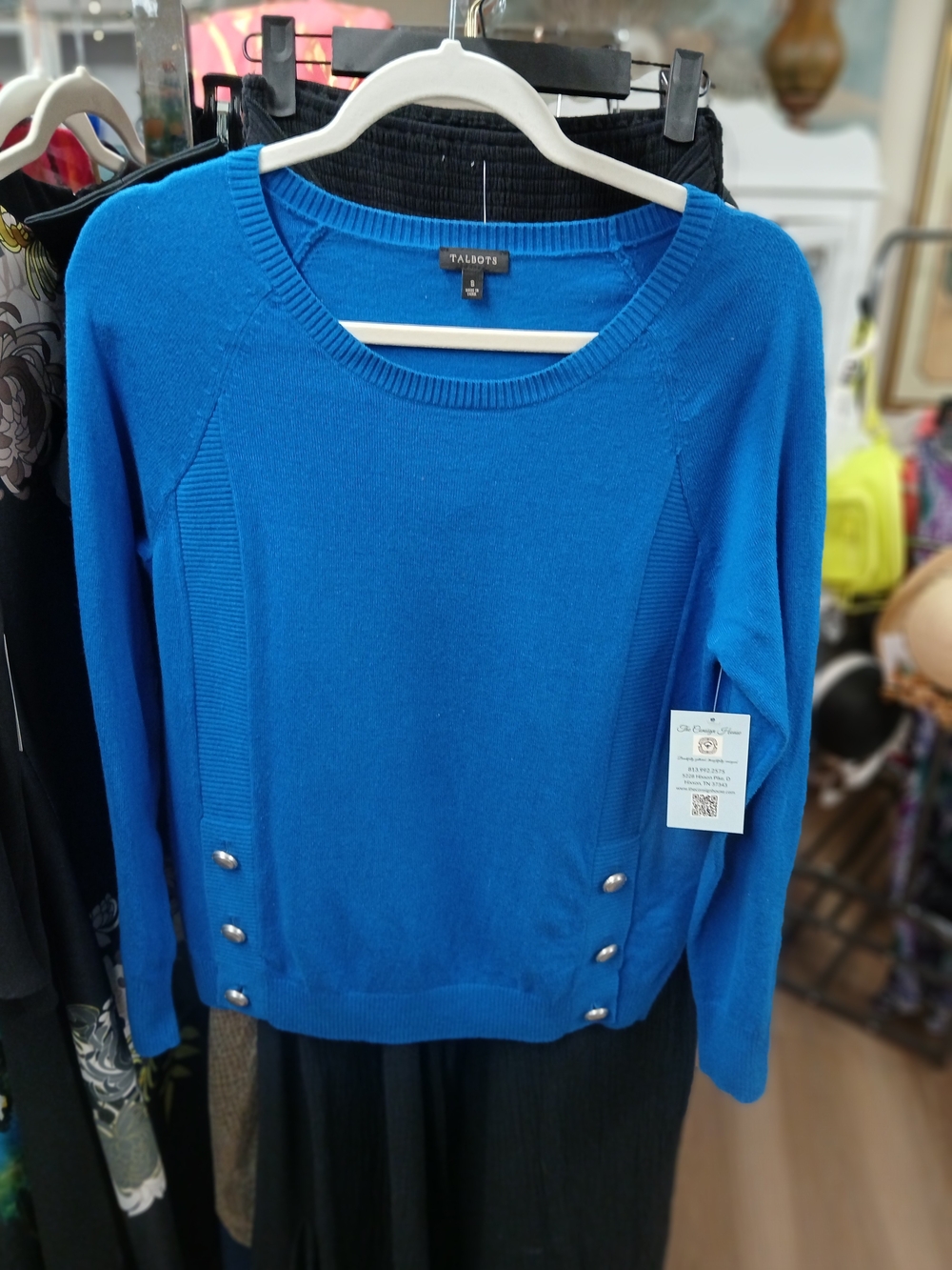 Talbots Bright Blue Crewneck Sweater with Button Accents